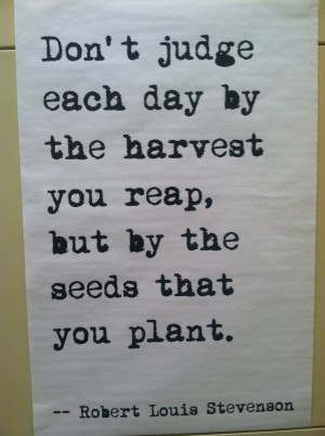 Don’t judge each day by the harvest you reap, but by the seeds you plant 
